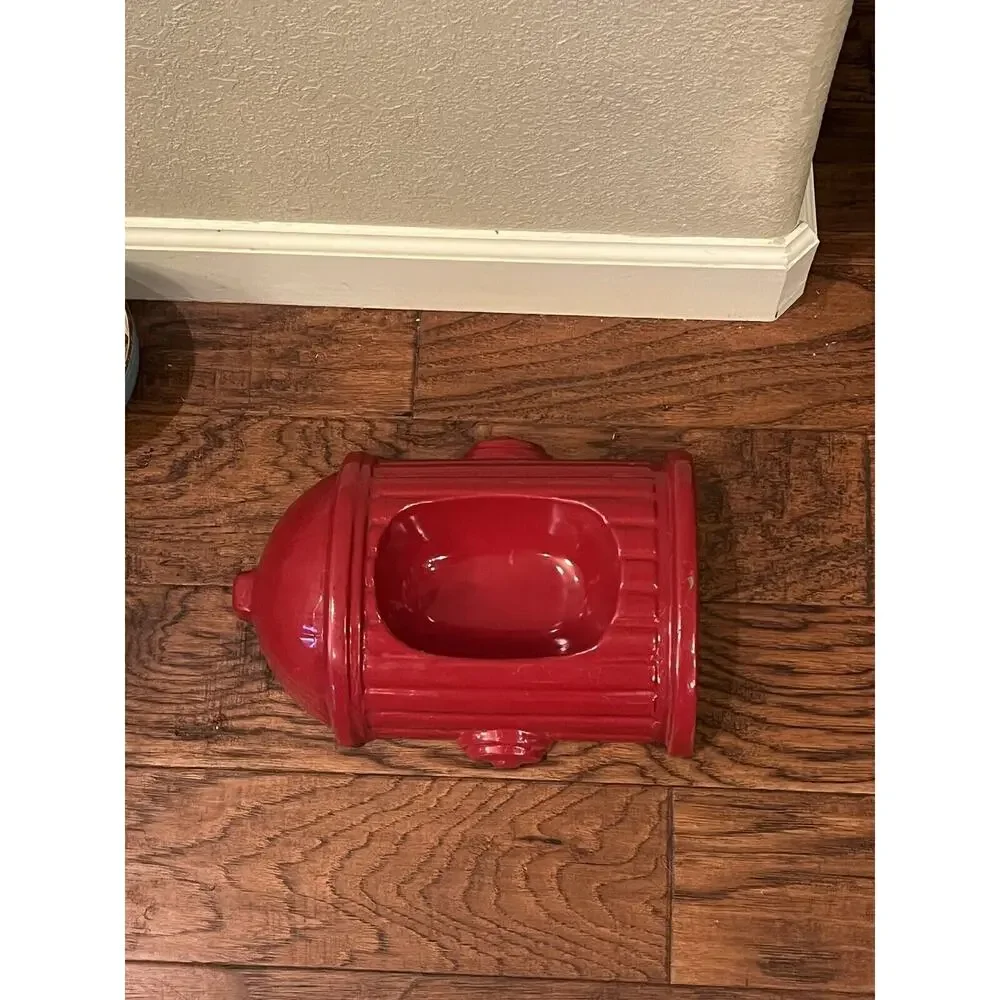 Vintage Red Fire Hydrant Dog Feeder Bowl Glazed Ceramic RARE 12” 🚒 Mid-century
